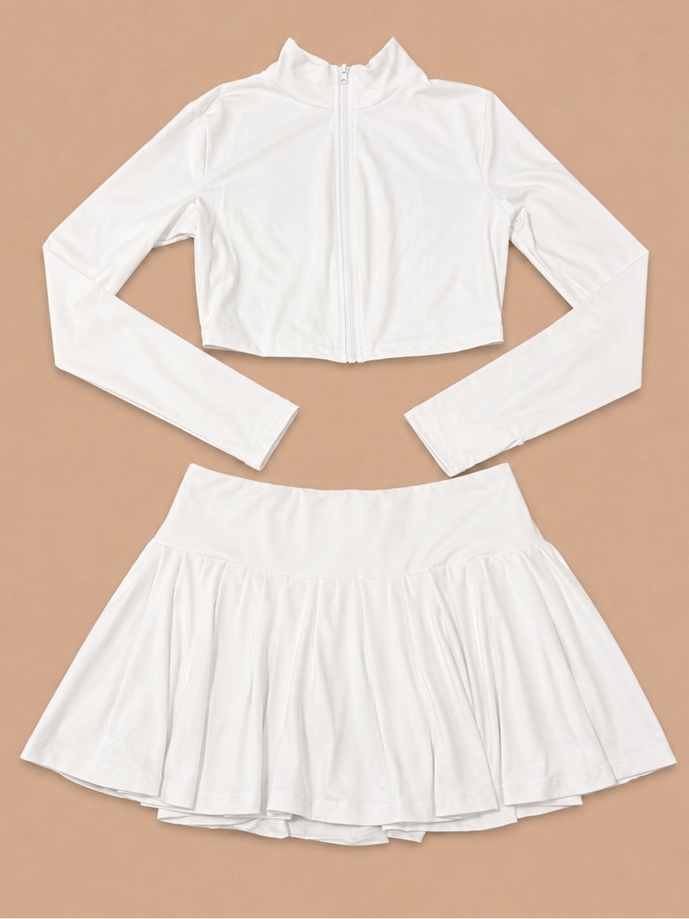 White Women's Flared Tennis Skirt Set